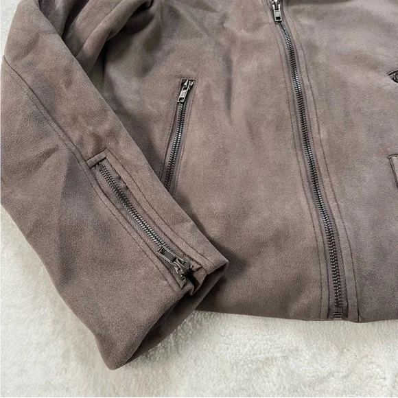 Solitaire Gray Faux Suede Moto Zipper Jacket Size M - Picture 3 of 12